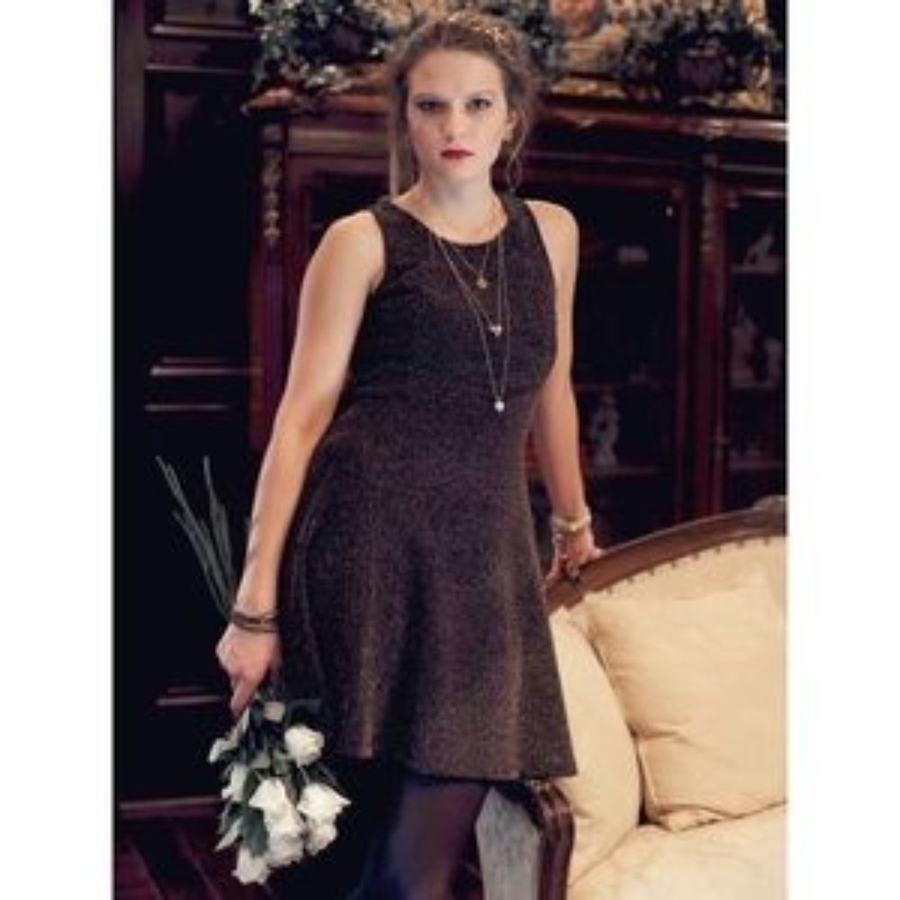 Altar'd State Black & Gold Skater Mini Dress